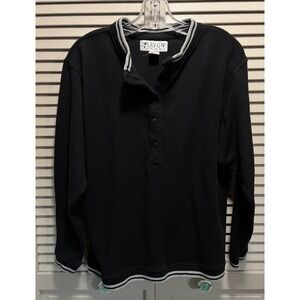 Lavon Sport Mens Knit Sweater Crew Button Neck Size M Long‎ Sleeve Ribbed